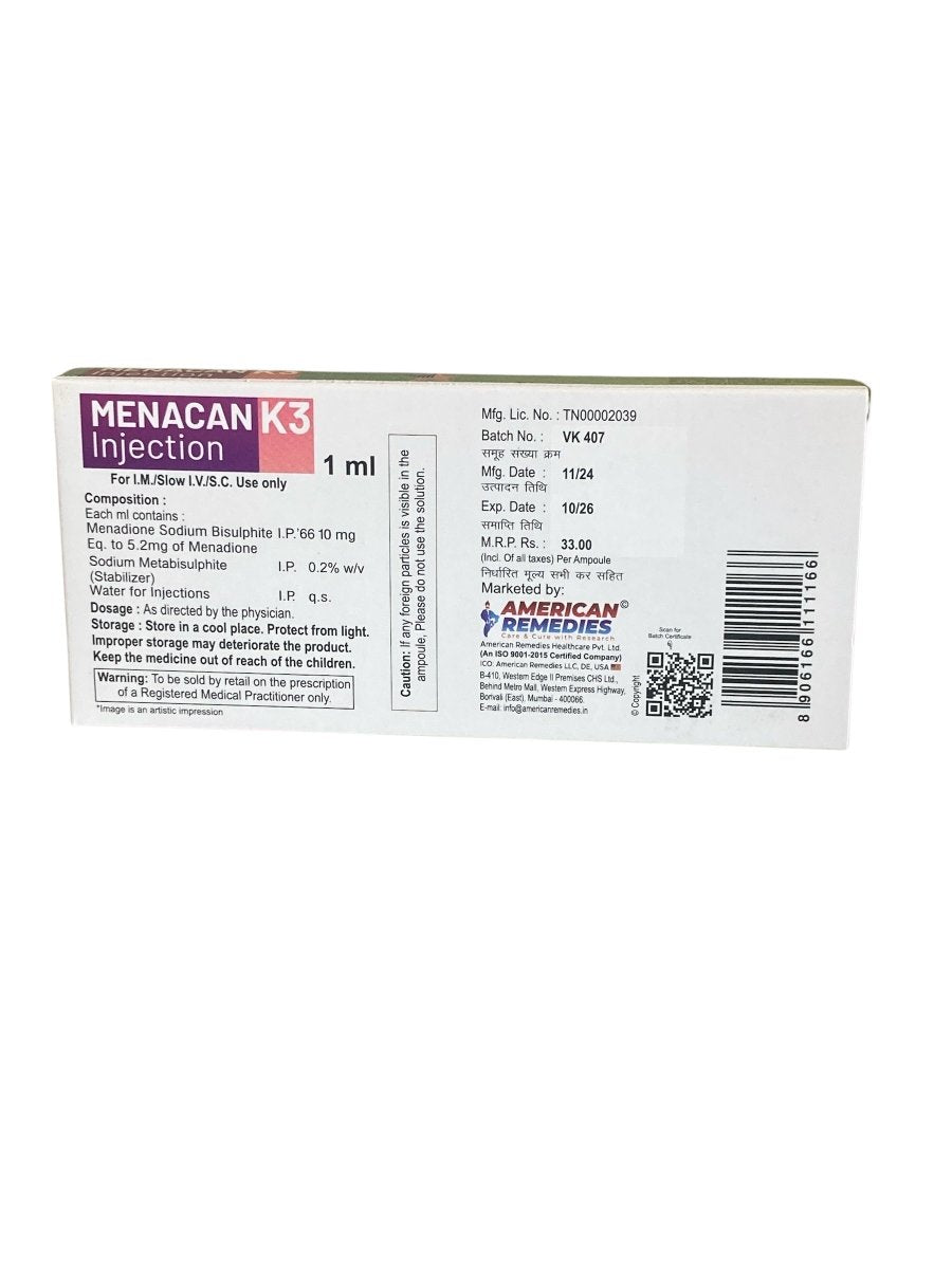 Vitamin K3 Injection | 10 x 1ml Ampoules | IM / IV Use - Supplements4YouAll - Vitamins