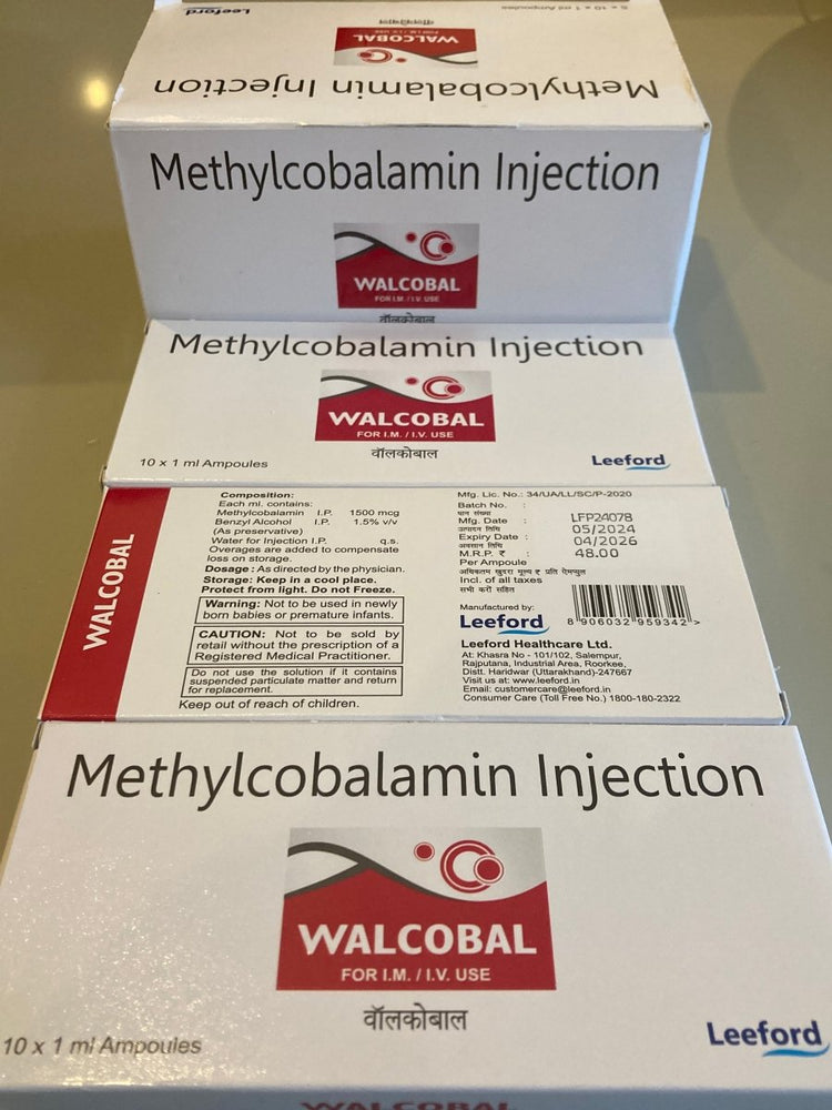 Vitamin B12 injections 500mcg-2500mcg. Pack of 10 red b12 ampoules in boxes. Brand name is Wacobal. There are multiple boxes