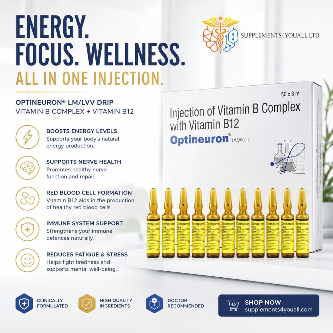 B12 & B Complex | 10 x 3ml | with Vitamin B12, B5, B3, B1 - Supplements4YouAll - Multivitamins