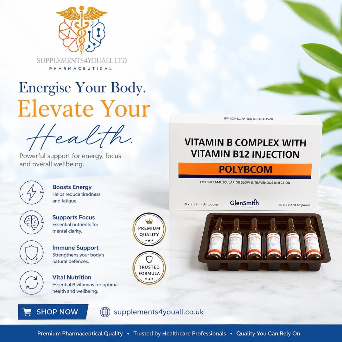 B12 injection with B Complex | B1, B2, B3, B5, B12 | IM / IV - Supplements4YouAll - B Complex