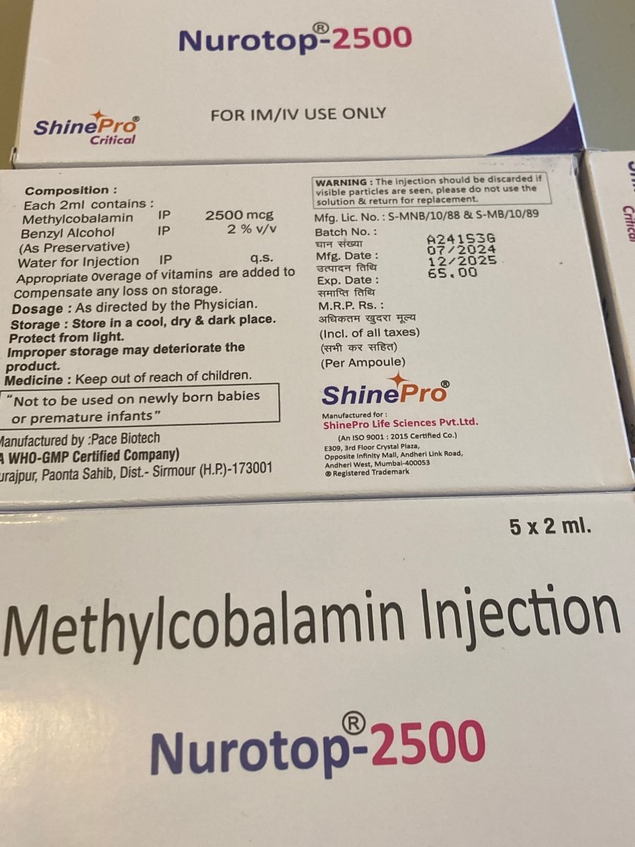 B12 Methylcobalamin 2500mcg Injection | 5 x 2ml | IM / IV Use Only - Supplements4YouAll - Vitamins