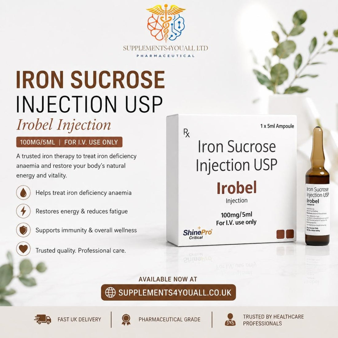 Iron Shot 100mg | Supports Red Blood Cell Production & Energy | IV Use - Supplements4YouAll - Supplement