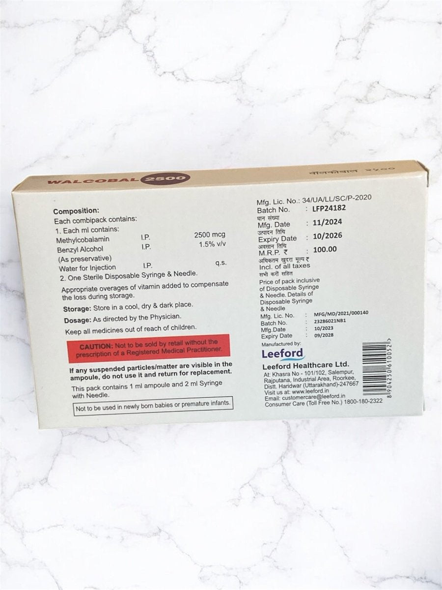 Methylcobalamin B12 2500mcg Injection | 1x1ml with needle & syringe. - Supplements4YouAll - Vitamins