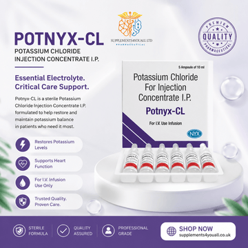 Potassium 150mg Injectable Solution | IV Electrolyte Replacement Support - Supplements4YouAll - Minerals