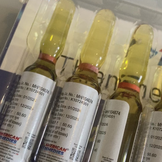 Video of an opened box B1 thiamine ampoules on a grey table.