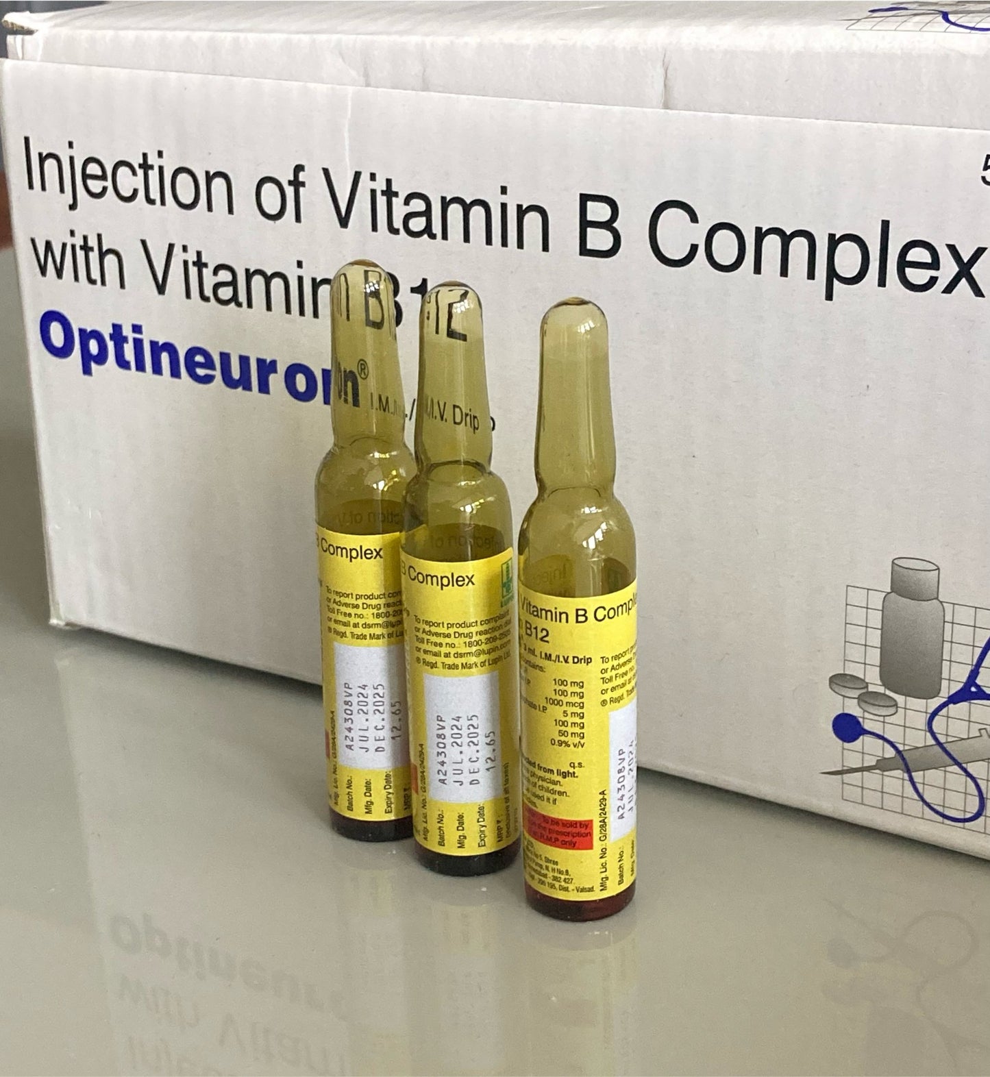 Vitamin B Complex with B12 1000mcg 5 x 3ml | Optineuron | IM / IV Use - Supplements4YouAll - B Complex