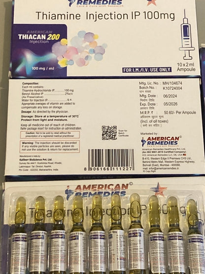Vitamin B1 Thiamine Injection I.P. 200mg| Energy Metabolism | IM / IV - Supplements4YouAll - B Complex