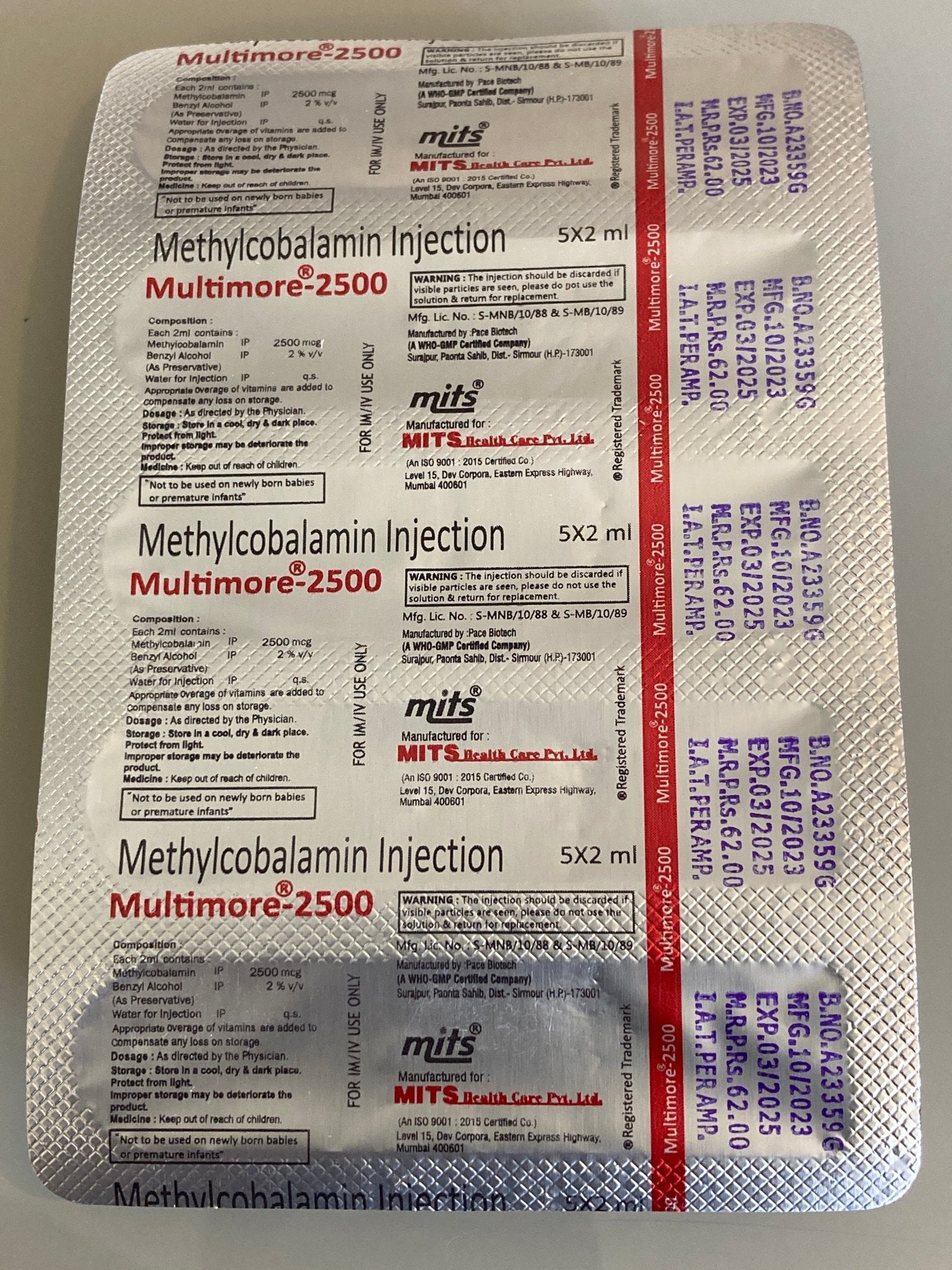 Vitamin B12 2500mcg x1ml Injection x 5 ampoules | Multimore - Supplements4YouAll - Vitamins