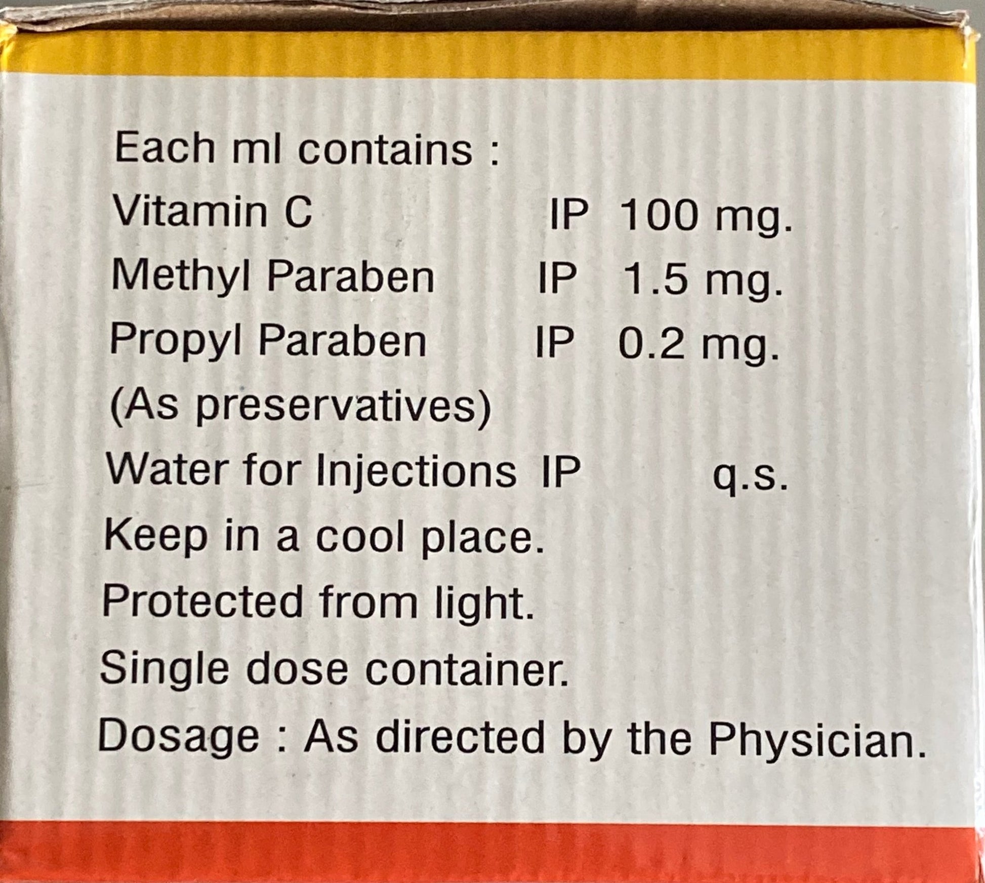 Vitamin C Ascorbic Acid Injection 500mg / 5ml - For IM / IV Use Only. - Supplements4YouAll - Vitamins